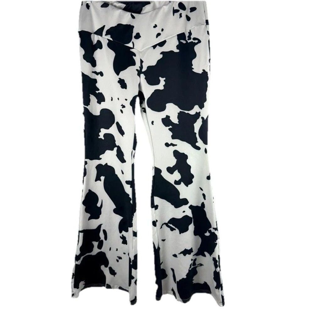 Cow Print XL Pants Women Stretch Bell Bottom Elastic Waist Cowgirl Rodeo Shein